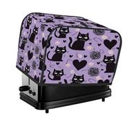 Funda para tostadora de 2 rebanadas con diseño de gatos negros y corazones morados, con presilla para colgar, para panaderos, para electrodomésticos pequeños de cocina (solo funda)