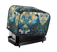 Funda para tostadora de 2 rebanadas con estampado de pavo real azul de pie entre flores, a prueba de polvo, resistente al aceite, protege pequeños electrodomésticos de cocina