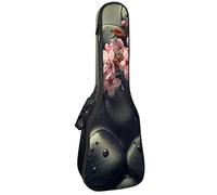 Funda para ukelele con hermosas flores rosadas, color negro, spa, piedras calientes sobre el agua, fondo húmedo, funda para ukelele para concierto soprano tenor de 58.4 cm, 10 mm de grosor, suave,