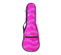 Funda para ukelele de concierto con patrón de notas musicales, 23 pulgadas, 600D, impermeable, Oxford, mochila de un solo hombro con correas ajustables (rosa)