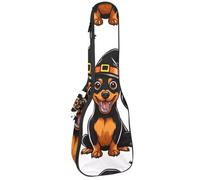 Funda para ukelele de concierto de Halloween, lindo perro salchicha, cachorro, mochila acolchada suave y gruesa para ukelele de 10 mm de grosor con acolchado de esponja, Multicolor 02, 25.9x9x3.1in