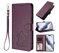 Funda para Vivo Y19S 4G, funda de piel con tapa y gato, funda tipo libro para Vivo Y19S 4G, color lila