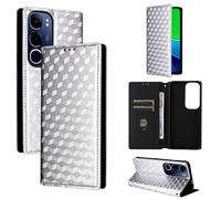 Funda para Vivo Y19S 4G, Funda Tipo Billetera de Cuero con Tapa magnética, Funda con función Atril, Funda Protectora a Prueba de Golpes para Vivo Y19S 4G-Plata