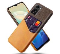 Funda para Vivo Y55s 5G,Antideslizante,Protección contra caídas de 360°,Resistencia a Las Huellas Digitales,Eestuche de Cuero de Lienzo y PU con 1 Ranura para Tarjetas detrás-Brown