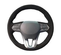 Funda para Volante Coche Gamuza Negra Cosida A Mano para Hyundai para Santa para Fe 2019 2020 Fundas para Volante(Light Blue Thread)