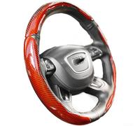 Funda para volante con textura de fibra de carbono brillante, perfil ultrafino y antideslizante para una conducción más segura en varios modelos de coche (rojo)