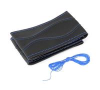 Funda para Volante, Cuero 38cm 15in DIY Funda para Volante de Cuero Cosido a Mano en Relieve con Aguja e Hilo para Universal (Azul negro)