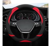 Funda para Volante De Cuero Y Fibra Antideslizante En Forma D Suave Transpirable para Golf 7 para Polo para Scirocco(Black and Red)