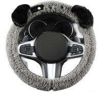 Funda para volante de tamaño estándar de 38 cm con diseño de perro de dibujos animados esponjoso con felpa artificial cálida y tecnología de partículas interiores antideslizantes (B)