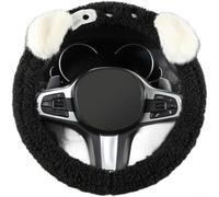 Funda para volante de tamaño estándar de 38 cm con diseño de perro de dibujos animados esponjoso con felpa artificial cálida y tecnología de partículas interiores antideslizantes (C)