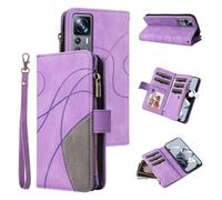 Funda para Xiaomi 12T/12T Pro/Redmi K50 Ultra, Estilo Retro, con Cremallera, Piel sintética, Suave, Cierre magnético, 9 Tarjetero, función Atril, Cartera con Correa, Púrpura