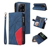 Funda para Xiaomi 13T/13T Pro/Redmi K60 Ultra, Estilo Retro, con Cremallera, Piel sintética, Suave, Cierre magnético, 9 Tarjetero, función Atril, Cartera con Correa, Azul