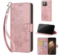 Funda para Xiaomi 15T Pro, con Ranura para Tarjeta Cierre Magnético Flip Folio Protección Carcasa, Mariposa Rosa Dorado