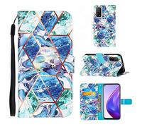 Funda para Xiaomi Mi 10T / 10T Pro, Mármol Diseño PU Cuero Case Flip Protectora Cover con Soporte, Ranuras para Tarjetas Cierre Magnético Billetera Carcasa para Xiaomi Mi 10T / 10T Pro, Azul-verde