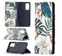 Funda para Xiaomi Mi 10T / 10T Pro, Premium PU Cuero Case Flip Protectora Cover con Soporte, Ranuras para Tarjetas Cierre Magnético Billetera Tapa Carcasa para Xiaomi Mi 10T / 10T Pro, Flores blancas