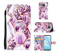 Funda para Xiaomi Mi 10T Lite, Mármol Diseño PU Cuero Case Flip Protectora Cover con Soporte, Ranuras para Tarjetas Cierre Magnético Billetera Tapa Carcasa para Xiaomi Mi 10T Lite, púrpura