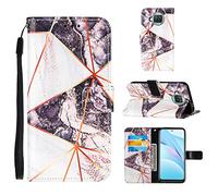 Funda para Xiaomi Mi 10T Lite, Mármol Diseño PU Cuero Case Flip Protectora Cover con Soporte, Ranuras para Tarjetas Cierre Magnético Billetera Tapa Carcasa para Xiaomi Mi 10T Lite, Blanco-negro