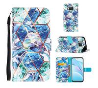 Funda para Xiaomi Mi 10T Lite, Mármol Diseño PU Cuero Case Flip Protectora Cover con Soporte, Ranuras para Tarjetas Cierre Magnético Billetera Tapa Carcasa para Xiaomi Mi 10T Lite, Azul-verde