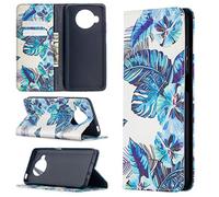 Funda para Xiaomi Mi 10T Lite, Premium PU Cuero Case Flip Protectora Cover con Soporte, Ranuras para Tarjetas Cierre Magnético Billetera Tapa Carcasa para Xiaomi Mi 10T Lite, Hojas azules