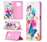 Funda para Xiaomi Mi 10T Lite, Premium PU Cuero Case Flip Protectora Cover con Soporte, Ranuras para Tarjetas Cierre Magnético Billetera Tapa Carcasa para Xiaomi Mi 10T Lite, Dos mariposas