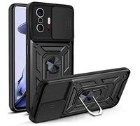 Funda para Xiaomi Mi 11T 5G/11T Pro 5G,Ventana corrediza blindada a Prueba de Golpes Doble Capa Hard PC y Silicona TPU con 360°Anillo iman Soporte Carcasa,Negro