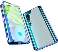 Funda para Xiaomi Mi Note 10 Carcasa Magnética Adsorción Tecnología Metal Bumper Cubierta Estuche 360 Grados Full Body Protección Caja Antes y Trasera Transparente Vidrio Templado Flip Case,Azul