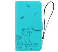 Funda para Xiaomi Poco F6 de piel sintética a prueba de golpes, diseño de gato persa en relieve con ranura para tarjetas, portátil, ajuste delgado, TPU, funda protectora con tapa, color azul 2