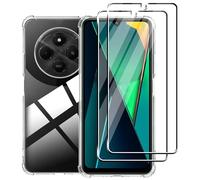 Funda para Xiaomi Redmi 14C/POCO C75/Redmi A4 5G con 2 Piezas Protector de Pantalla Cristal Vidrio Templado Transparente TPU Soft Incorporado Cover Anti-rayones, Anti-Amarilleo Protección Bumper