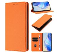 Funda para Xiaomi Redmi 15C 5G/4G, Patrón de Lichi Carcasa de PU Cuero Billetera Cubierta con Suporte/Ranura para Tarjeta/Cierre Magnético/Bloqueo RFID, Naranja