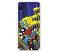 Funda para Xiaomi Redmi 7 Oficial de Marvel Spiderman Ciudad Transparente para Proteger tu móvil. Carcasa para Xiaomi de Silicona Flexible con Licencia Oficial de Marvel.