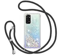Funda para Xiaomi Redmi Note 11 4G/Note 11S 4G con Cuerda, Carcasa Brillante Transparente Silicona Protección Case con Ajustable Colgante Correa de Cuello Arena movediza Caso con Cadena Cordón, Negro