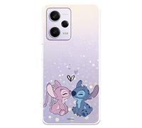 Funda para Xiaomi Redmi Note 12 Pro 5G Oficial de Disney Angel & Stitch Beso para Proteger tu móvil. Carcasa para Xiaomi de Silicona Transparente Flexible con Licencia Oficial