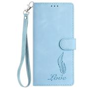 Funda para ZTE Blade A34, piel sintética con absorción de golpes, con plumas en relieve, ranuras para tarjetas, magnética, a prueba de golpes, para ZTE Blade A34, color azul claro