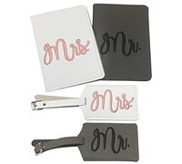 Funda Pasaporte Piel y Etiquetas de Equipaje,Mr. and Mrs.Identificador Etiqueta,Etiqueta de Equipaje de Boda para Pareja Maleta Viaje Luna de Miel Boda Novia Fiesta de Compromiso Ideas Regalo-Set de 2