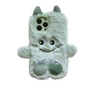 Funda Peluche para iPhone 13 Pro Max, Lindo Caso Monstruito Cartoon Peludo y Esponjosa para Pareja, Carcasa Protectora de Cálido Felpa Suave TPU Antigolpes Compatible con Green iPhone 13 Pro Max