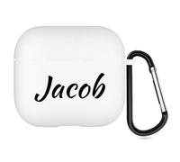 Funda Personalizada con Estilo manuscrito Compatible con Apple Air Pods 4.ª generación (2024), Impreso por ambas Caras Funda Protectora Personalizada con Nombre y Llavero (Blanca)