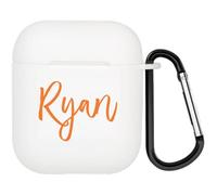 Funda Personalizada con Estilo manuscrito Compatible con Apple Air Pods de 1.ª y 2.ª generación, Funda Protectora Personalizada con Nombre y Llavero (Blanca)