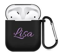 Funda Personalizada con Estilo manuscrito Compatible con Apple Air Pods de 1.ª y 2.ª generación, Funda Protectora Personalizada con Nombre y Llavero (Negra)