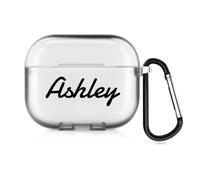 Funda Personalizada con Estilo manuscrito Compatible con Apple Air Pods de 3.ª generación (2021), Funda Protectora Personalizada con Nombre y Llavero (Semitransparente)