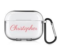 Funda Personalizada con Estilo manuscrito Compatible con Apple Air Pods Pro 3.ª generación (2025), Funda Protectora Personalizada con Nombre y Llavero (Transparente)