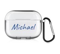 Funda Personalizada con Estilo manuscrito Compatible con Apple Air Pods Pro, Funda Protectora Personalizada con Nombre y Llavero (Semitransparente)