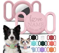 Funda personalizada para collar de perro compatible con AirTag con nombre y número de teléfono grabados, funda protectora de silicona para perros activos, impermeable y resistente a los impactos