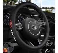 Funda personalizada para volante compatible con Toyota, funda de cuero de microfibra, con posavasos y cable de carga rápida USB (negro)