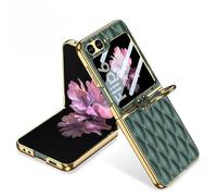 Funda Plegable de Cuero Acolchado para Samsung Galaxy Z Flip 6, Carcasa de teléfono móvil de celosía en Forma de Diamante para Z Flip6, Funda Protectora de Pantalla Plegable (Verde, para Flip 6)
