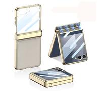 Funda Plegable De Cuero con Patrón De Lichi para Samsung Galaxy Z Flip 7, Cubierta Protectora Todo Incluido para Flip7, Película De Pantalla De Vidrio con Marco Plateado (Gris)