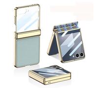 Funda Plegable De Cuero con Patrón De Lichi para Samsung Galaxy Z Flip 7, Cubierta Protectora Todo Incluido para Flip7, Película De Pantalla De Vidrio con Marco Plateado (Verde)
