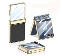 Funda Plegable De Cuero con Patrón De Lichi para Samsung Galaxy Z Flip 7, Cubierta Protectora Todo Incluido para Flip7, Película De Pantalla De Vidrio con Marco Plateado (Negro)
