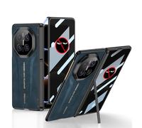 Funda Plegable De Cuero De Gamuza para Huawei Mate X7, Cubierta Plegable con Película De Vidrio Templado, Carga Inalámbrica, Soporte De Aleación (Azul,Pantalla de privacidad)