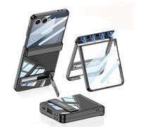 Funda Plegable Magnética Transparente para Samsung Galaxy Z Flip 7, Cubierta Protectora Todo Incluido para Flip7, Película De Pantalla De Vidrio con Marco Plateado (Negro)