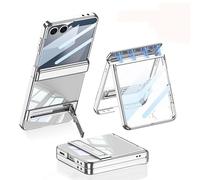 Funda Plegable Magnética Transparente para Samsung Galaxy Z Flip 7, Cubierta Protectora Todo Incluido para Flip7, Película De Pantalla De Vidrio con Marco Plateado (Plateado)